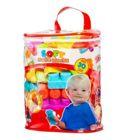 Moltó Playset 21450 with 30 building blocks, colorful plastic construction toys for kids, arranged in a playful scene.