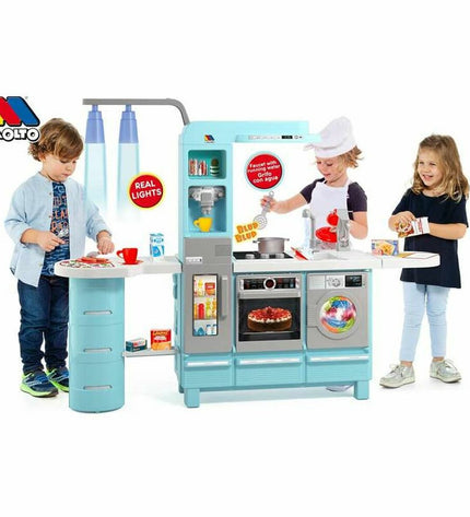 Moltó Gourmet Kitchen toy set with a play sink and faucet for kids, measuring 113 x 15 x 36 cm, in a realistic kitchen design.