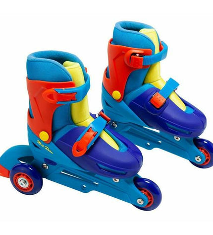 Blue Moltó adjustable roller skates for children, featuring size 31-34, suitable for outdoor play and sports.