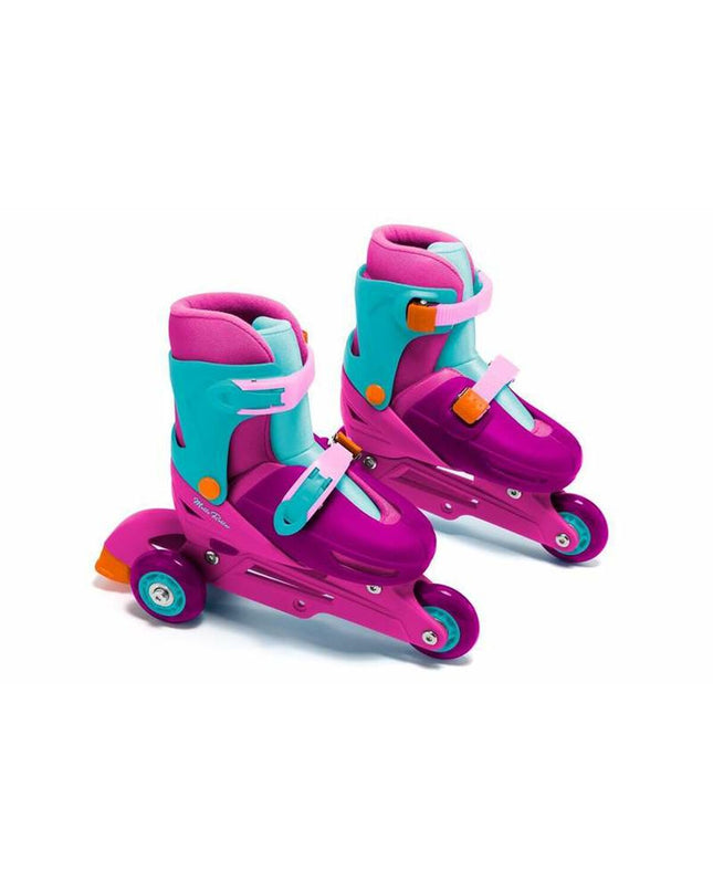 Pink Moltó adjustable kids' skates with pink and purple accents, featuring a sturdy design for outdoor play.