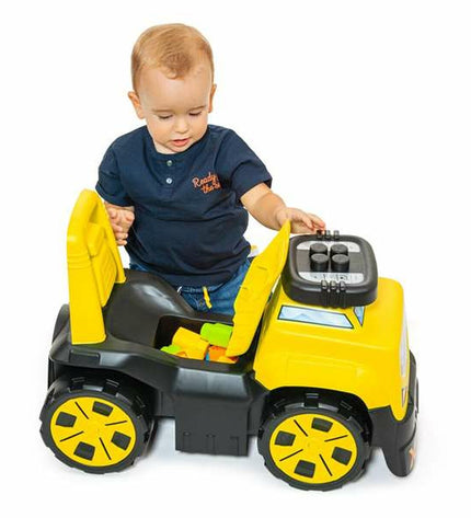 Moltó three-wheel toy bike with yellow wheels and blocks, 89 cm long, showing 10 parts for outdoor play and sports.