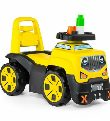Yellow Moltó three-wheel scooter with 10 parts, 89 cm tall, featuring wheels and blocks for outdoor play and sports fun.