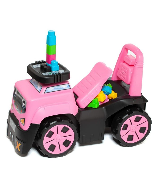 Pink Moltó 3-wheeled scooter with 10 parts, wheels, and blocks, suitable for outdoor play and sports for children.