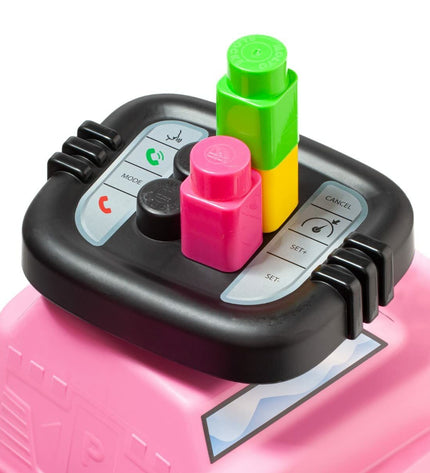 Pink Moltó three-wheel toy with 10 parts, including wheels and blocks, suitable for outdoor play and sports activities.