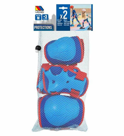 Blue Moltó elbow and knee protection set for cycling, includes six protective pads in a sport and outdoor gear image.