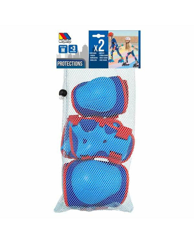 Blue Moltó elbow and knee protection set for cycling, includes six protective pads in a sport and outdoor gear image.