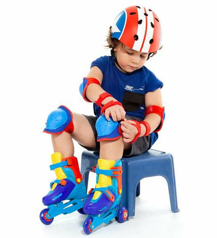 Blue Moltó elbow and knee protectors set for cycling, includes six pieces, designed for outdoor sports and protection.