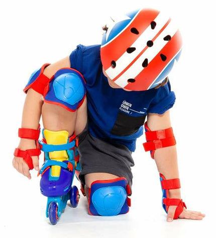 Blue Moltó elbow and knee protectors set for cycling, includes six durable padding pieces for sports and outdoor activities.