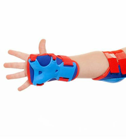 Blue Moltó elbow and knee protectors set for cycling, includes 6 pieces, designed for outdoor sport and riding activities.