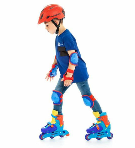 Set of Moltó blue knee and elbow protectors for cycling, including six pieces for sport and outdoor activities.