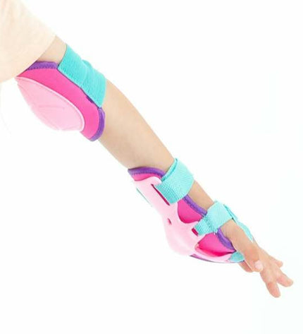 Pink Moltó elbow and knee protectors set for cycling, includes six pieces, designed for sport and outdoor activities.