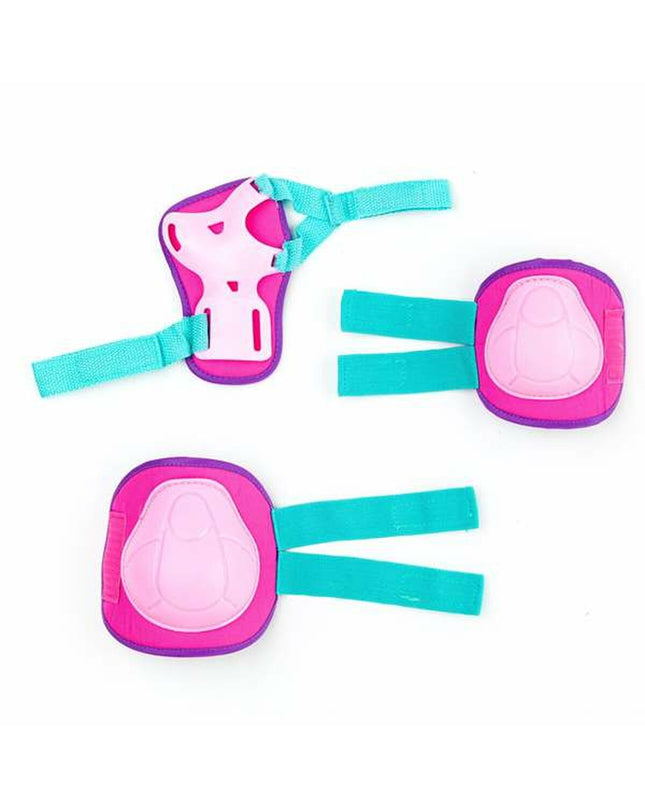 Pink Moltó elbow and knee protectors set for cycling, includes six pieces, padded sport outdoor protective gear.