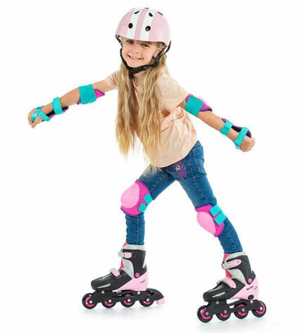 Pink Moltó elbow and knee protectors set for cycling, includes six protective pieces, suitable for sport and outdoor activities.
