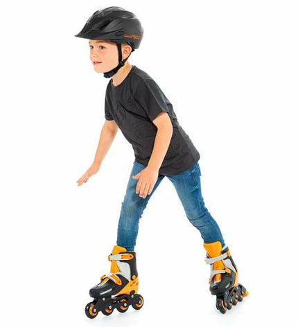 Orange Moltó adjustable inline skates for kids, size 35-38, with black wheels and secure straps for outdoor play and sports.