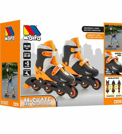 Orange Moltó adjustable inline skates for kids, size 35-38, featuring bright design and secure straps for outdoor play and sport.
