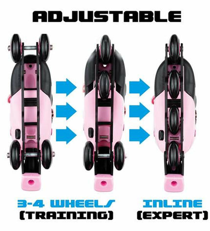 Pink Moltó adjustable inline skates for kids, size 35-38, with safety straps and wheels, suitable for outdoor play.