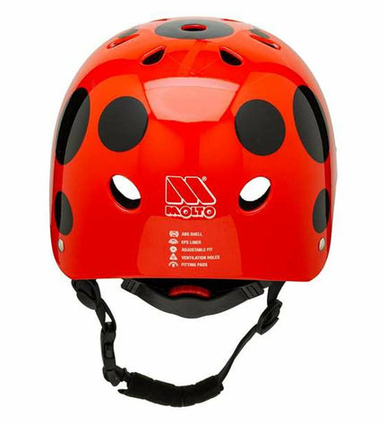 Red Moltó children's bike helmet with ladybug design, sport and outdoor riding gear, size 26 x 21 x 16.5 cm.