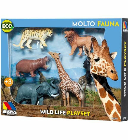 Set of 6 Moltó plastic wild animal toys, detailed figures from the wildlife collection for play and display.