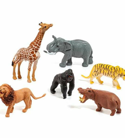 Set of 6 Moltó plastic wild animal figures, detailed toy animals for play and collection, in vibrant colors.