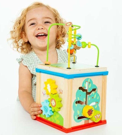 Colorful Moltó Baby Activity Center Kubus with five engaging toys for young children to explore and play.
