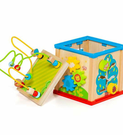 Colorful Moltó Activiteitencentrum Moltó Kubus with five baby-friendly play components, designed for young children's developmental play.