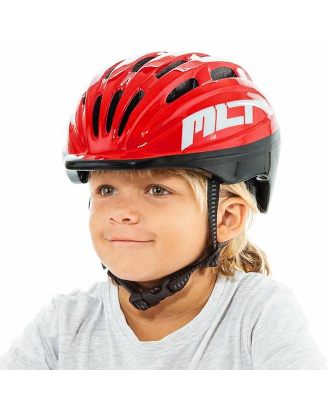 Red Moltó Kinder bike helmet for sports and outdoor riding, with adjustable straps and ventilation, designed for children's safety.