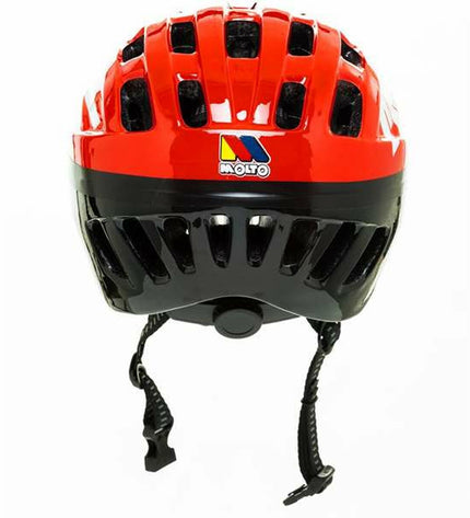 Red Moltó Kinder bike helmet designed for sport and outdoor riding, with a sleek aerodynamic shape and adjustable straps.