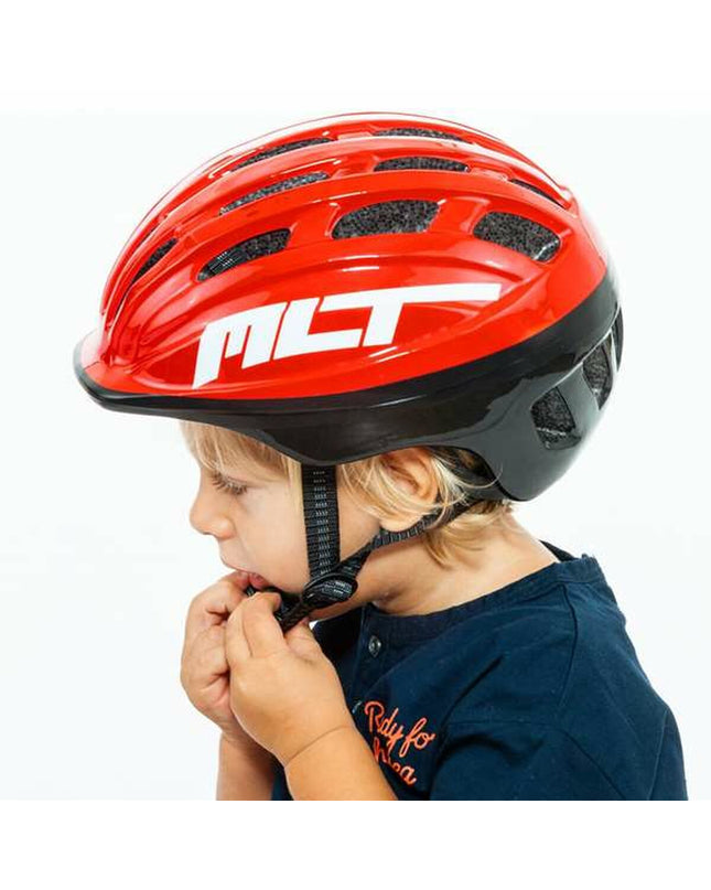 Red Moltó Kinder fietshelm with ventilation and adjustable straps, designed for cycling and outdoor sports for kids.