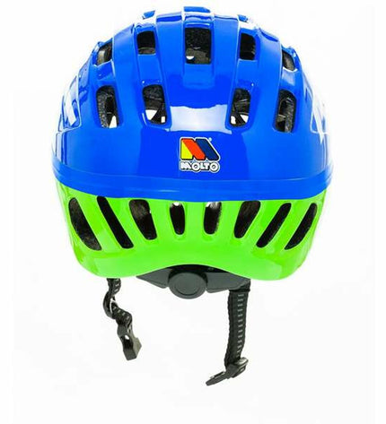 Blue Moltó Kinder bike helmet for children aged 48-53 cm, designed for cycling and outdoor sports.