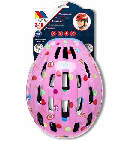Pink Moltó children's bike helmet for ages 48-53 cm, designed for sport and outdoor cycling, with adjustable straps and ventilation.