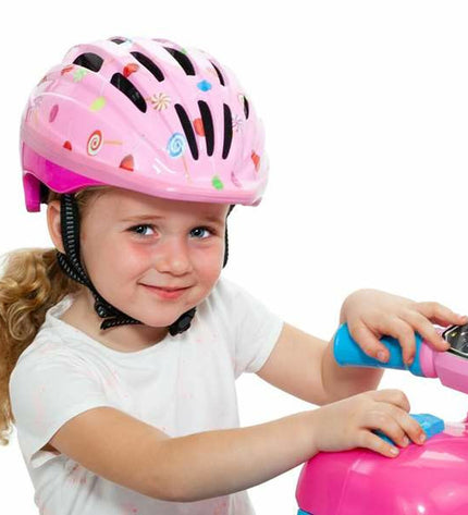 Pink Moltó cycling helmet for kids, adjustable size 48-53 cm, designed for sport and outdoor riding, with ventilation.