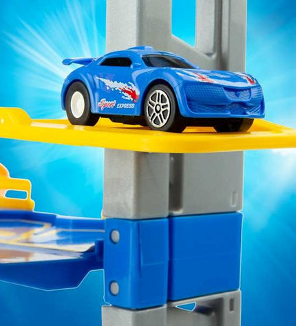 Two Moltó Racebaan Moltó Parking Ultimate toy car parking sets with colorful ramps and spaces for children's vehicle play.