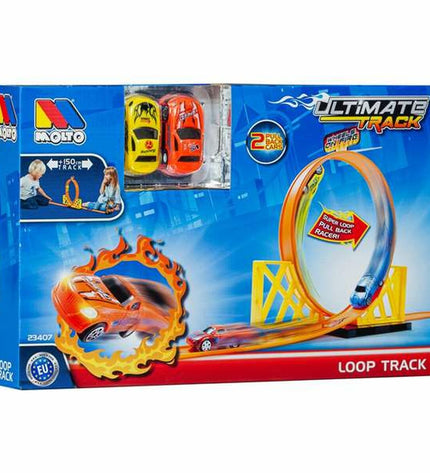 Moltó Racebaan Ultimate Track toy race car track with colorful plastic roads and racing vehicles for children.