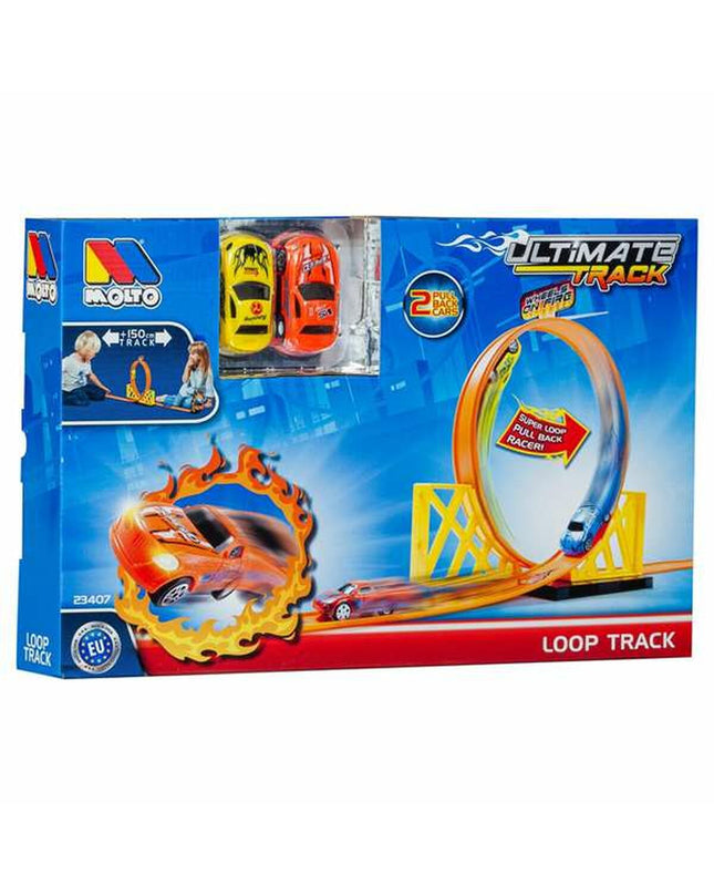 Moltó Racebaan Ultimate Track toy race car track with colorful plastic roads and racing vehicles for children.