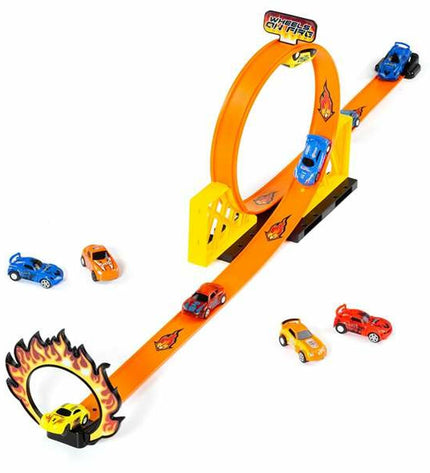 Moltó Racebaan Moltó Ultimate Track toy race car track with colorful curved sections and play area for children.