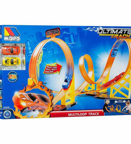 Moltó Racebaan Moltó Ultimate Track toy race track with colorful cars and looping sections for children’s play.