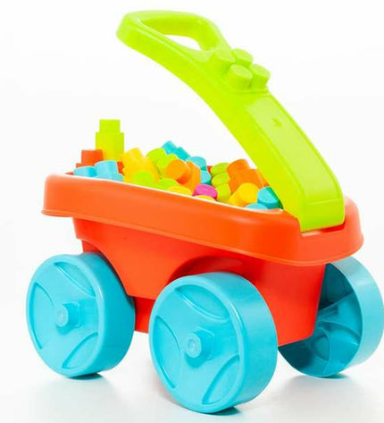 Moltó Bouwstenen Moltó 20 onderdelen speelgoed set with trolley, colorful building blocks for kids to play and build.