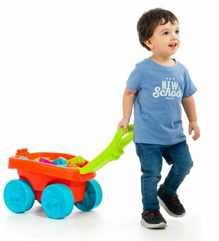 Moltó Bouwstenen speelgoed set with 20 building parts and trolley, suitable for creative play and construction activities.