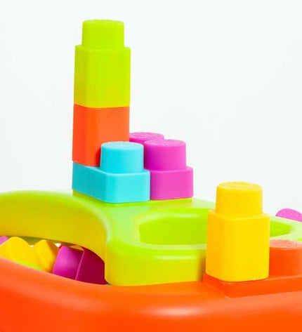 Moltó Bouwstenen speelgoed set with 20 building pieces and trolley, colorful construction blocks for kids' creative play.