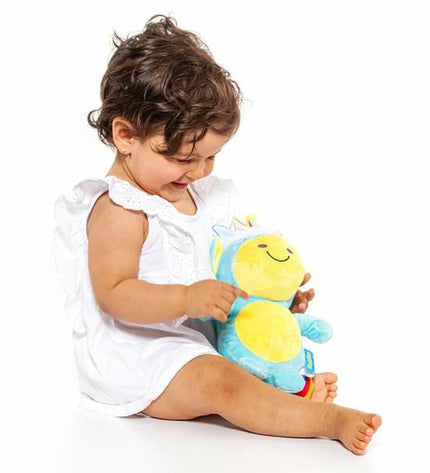 Soft Moltó Gusyluz musical plush toy, 24 cm, featuring colorful fabric and a friendly animal design, perfect for cuddling.