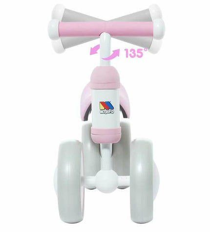 Pink Moltó tricycle for babies, measuring 38.5 x 25 x 5 cm, with colorful wheels and a sturdy frame.