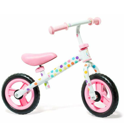 Pink balance bike by Moltó for kids, featuring a toddler-friendly design without pedals, ideal for outdoor play and development.