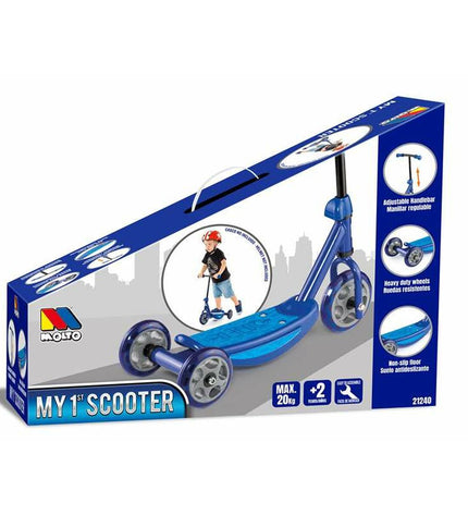 Moltó blue metal and plastic step for urban mobility, measuring 48.36 x 90 cm, suitable for sports and outdoor use
