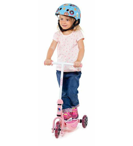Pink Moltó Step outdoor mobility scooter with metal and plastic construction, 48x36x90 cm, designed for urban transport.