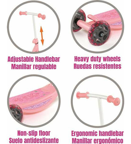 Moltó Step in pink metal and plastic, 48x36x90 cm, designed for urban mobility and outdoor sports use.