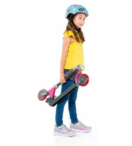 Pink Moltó metal and plastic step for urban mobility, suitable for 72-77 cm height, used in sports and outdoor activities.