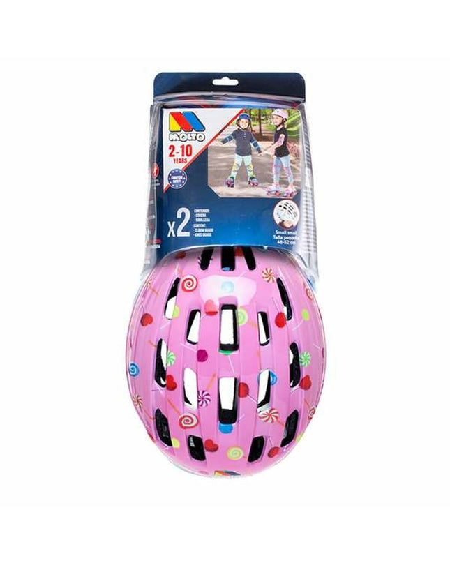 Pink Moltó children's bike helmet for sports and outdoor riding, featuring ventilation and adjustable straps.