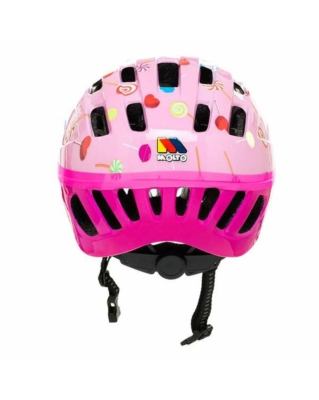Pink Moltó Kinder fietshelm for sport and outdoor riding, with adjustable straps and ventilation for kids' cycling safety.
