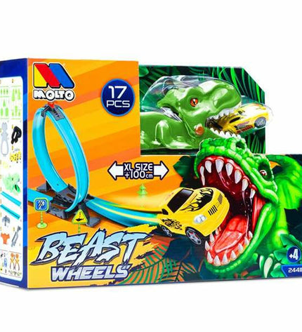 Moltó Racebaan Dinosaurus speelgoed met 17 onderdelen, 107 cm lange speelgoed racebaan voor kinderen