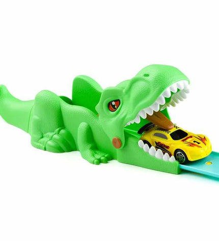 Moltó Dino Race Track toy set with 17 pieces, including a dinosaur figure and colorful vehicle track components for kids.